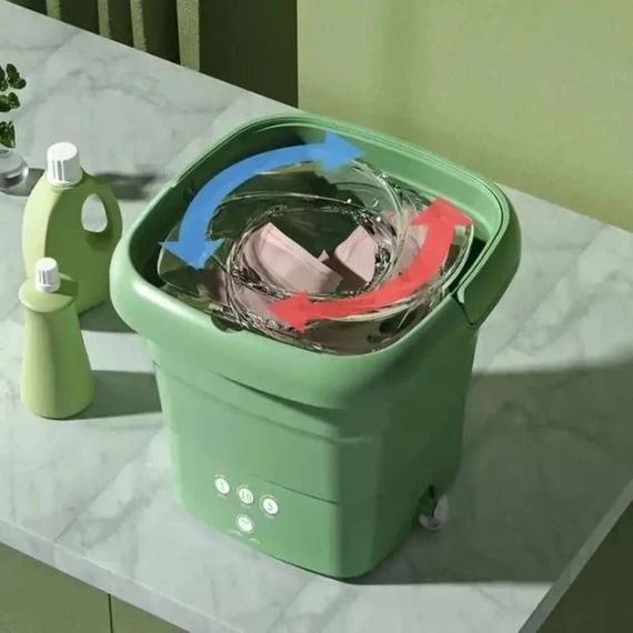 Складана пральна машина Folding Washing Machine силіконова складана стиралка відро 7 л. Зелений | Зображення 1