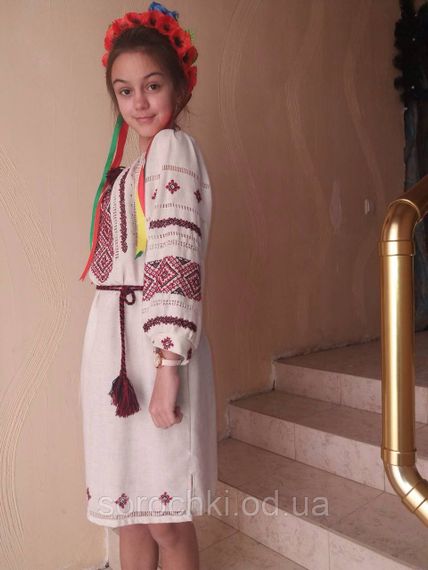 Вишиванка сукню , жіноче , біла , ручна вишивка на домотканою тканини, орнамент "Безконечник" | Зображення 2