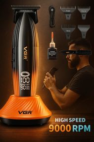 Акумуляторний тример з LED-дисплеєм VGR V-075 Pro, 4 насадки, 9000RPM (47864-V-889T_1012)