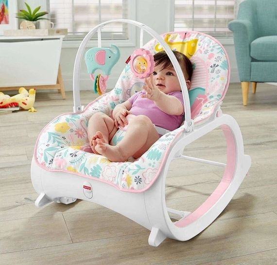 Детское кресло-качалка Fisher Price / Детский шезлонг с музыкальной подвеской и регулируемой спинкой | Зображення 1