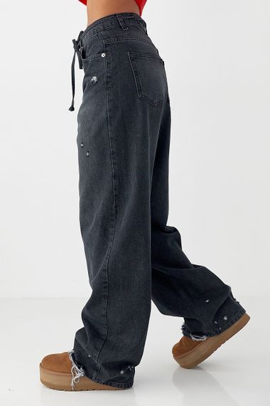 Джинси палаццо з рваним ефектом - чорний цвет, 40р (є розміри) | Зображення 4