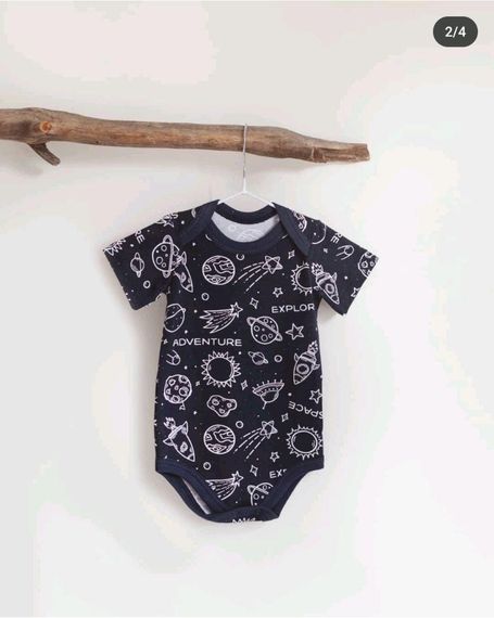 Боді стрейч кулир короткий рукав принт Космос від 1 міс до 2-х років