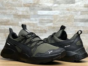 Кросівки літо натуральна шкіра- вставки сітка Puma колір олива.