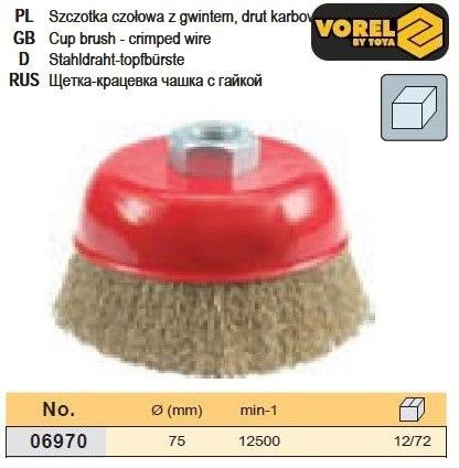 Щітка дріт чашка Ø 75 мм гайка М14 VOREL-06970