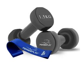 Гантелі вінілові PowerPlay 2 * 1,5 кг PP_4121 Чорні 2 шт + Гумка для фітнесу 7,5кг (PP_4121_2*1,5kg)