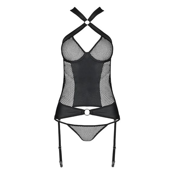 Сетчатый комплект корсет с халтером, съемные подвязки и трусики Passion AMANDA CORSET S/M, black | Зображення 4