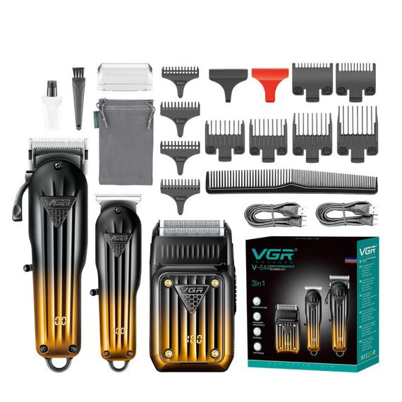 Комплект VGR 3 в 1 V-644 акумуляторна машинка для стрижки, триммер та PU-908 електробритва шейвер | Зображення 1