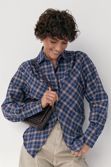 Сорочка в клітинку з акцентом на талію - синій цвет, S (є розміри) | Зображення 4