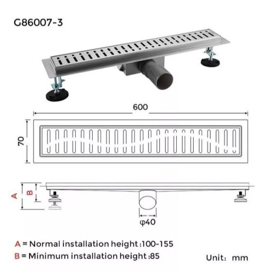 Душовий трап Gappo 70х600 мм, нержавіюча сталь G86007-3 | Зображення 1