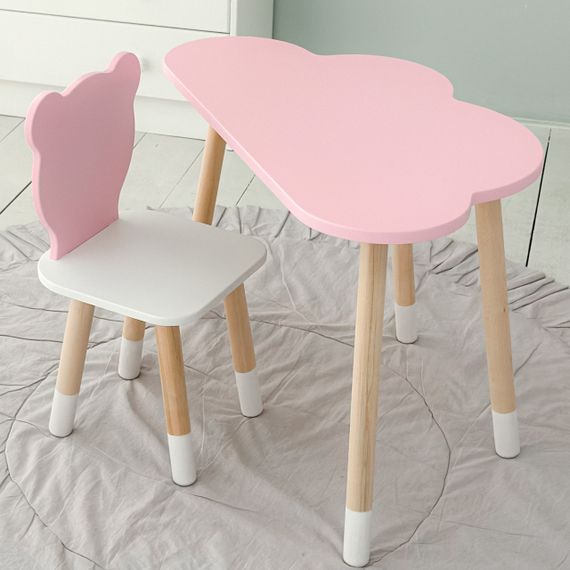 Стіл тучка і стільчик дитячий рожевий медвежа з білим сидінням. Столик для занять, ігор, їжі | Зображення 2