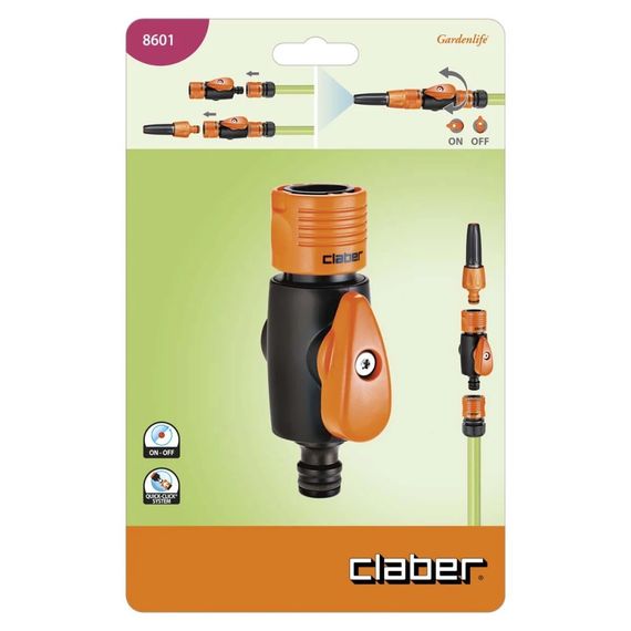 Конектор для поливального шлангу 1/2"-5/8" з краном та системою "Aquastop" Claber 8601 | Зображення 1