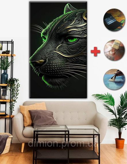 Картина на полотні "Green Black Tiger" 60х80 см + Подарунок покриття лаком на полотні