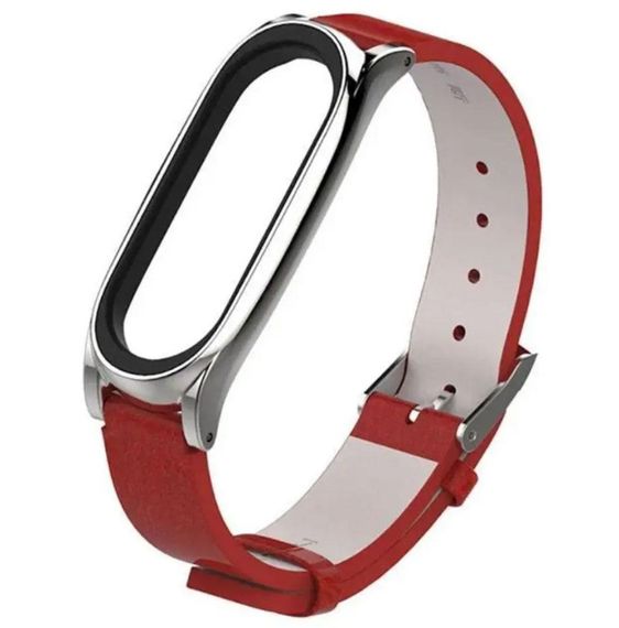 Кожаный ремешок Primo Mijobs для фитнес-браслета Xiaomi Mi Smart Band 7 - Red&Silver | Зображення 1