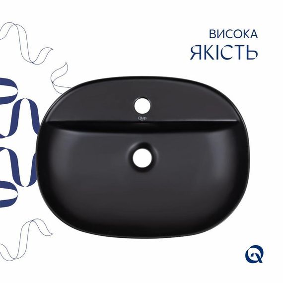 Комплект Qtap Scorpio: Раковина накладна овальна 500x380x120 мм Matt Black + Донний клапан PU03 | Зображення 3