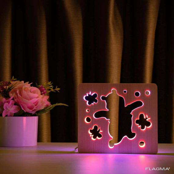 Светильник ночник ArtEco Light из дерева LED "Веселый медвеженок" с пультом и... | Зображення 3