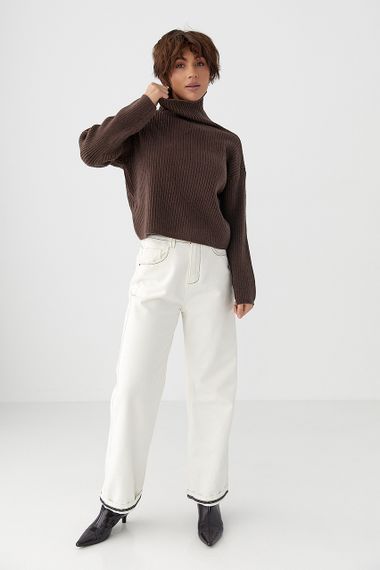 Базовий теплий гольф у рубчик - коричневий цвет, ONE SIZE (є розміри) | Зображення 2