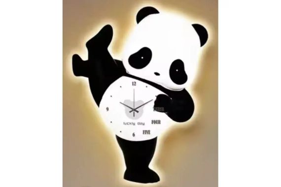 Детские настенные часы со светодиодной подсветкой в ​​виде панды / Декоративные LED-часы Панда без звука с мягкой подсветкой | Зображення 2