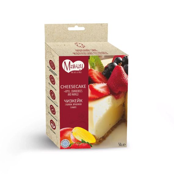 Ласощі для собак від 3-х місяців Mavsy Freeze dried CHEESECAKE WITH APPLE, CRANBERRIES AND MANGO чізкейк з яблуком, журавлиною та