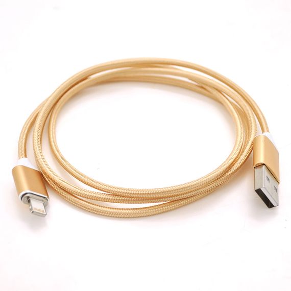 Магнітний кабель USB 2.0 / Lighting, 1m, 2А, індикатор заряду, тканинна оплетка, знімач, Gold, Blister ( під наконечник 1938 )