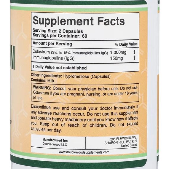 Колострум Double Wood Colostrum 500 mg 120 Caps | Зображення 1