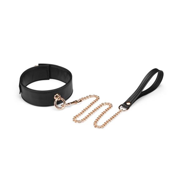 Ошейник с поводком Liebe Seele Black Organosilicon Collar with Leash, экокожа Sex Aura