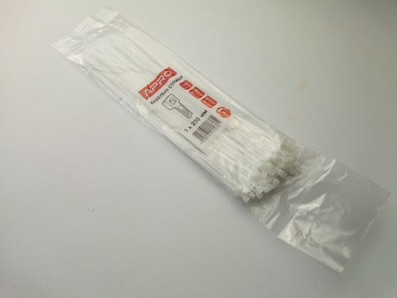 Хомут пластиковий APRO 250х3 (100 шт. у уп.) білий, 1 ПАКОВКА (CT-W3250)