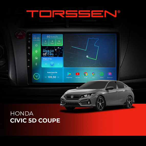 Штатна магнітола Torssen Honda Civic 5D Coupe NF9 Carplay