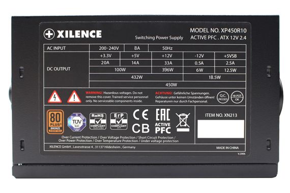БЖ 450W Xilence XP450R10 Gaming series, 120mm, 80+ BRONZE, Retail Box | Зображення 5