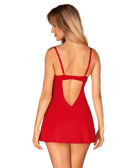 Пеньюар Obsessive Ingridia chemise & thong XL/2XL, червоний, сорочка, стрінги | Зображення 1