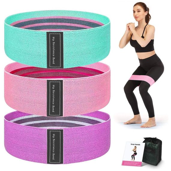 Набір тканинних резинок для фітнесу 3 шт, з мішечком / Фітнес гумки для тренувань