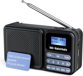 Портативное DAB-радио, FM, Bluetooth, USB, TF, AUX, с аккумулятором 2000 мАч и солнечная панель