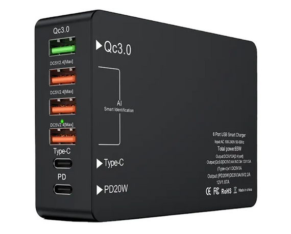 Зарядное устройство WLX-518 1xUSB QC3.0 / 3xUSB / 1xType-C /1xPD Type-C / 65W (Max)