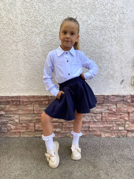 Дитяча шкільна спідниця-шорти на дівчинку колір темно-синій розмір 116, SBR130 | Зображення 2