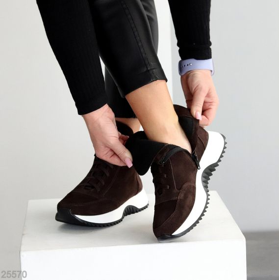 Шикарні спортивні замшеві черевики на флісі колір Шоколад | Зображення 6