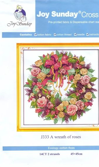 Набір для вишивання за нанесеною на канву схемою "A wreath of roses" . AIDA 14CT printed, 45*45 см | Зображення 1