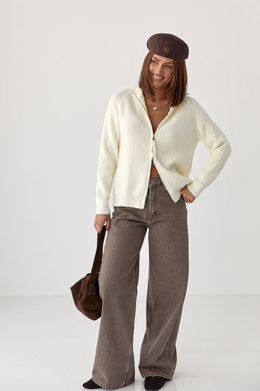 В'язаний кардиган із коміром на блискавці - молочний цвет, ONE SIZE (є розміри) | Зображення 2