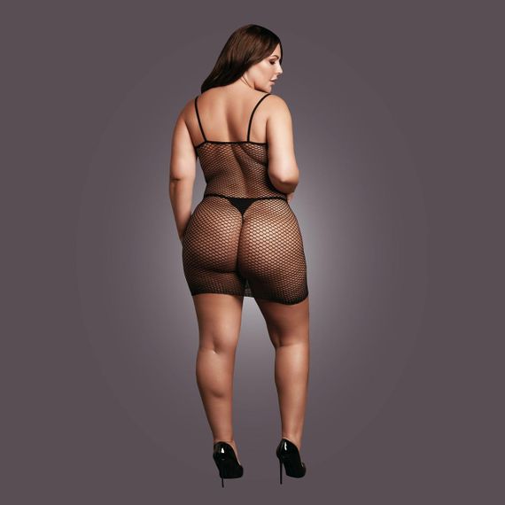 Женское короткое платье с сетчатой структурой и тонкими бретелями Le Désir Short Fishnet Dress, черное Sex Aura | Зображення 7