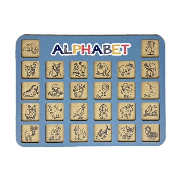 Дерев'яна абетка-вкладиш англійська "ALPHABET" 3240-03-002 синя 29х39 см | Зображення 1