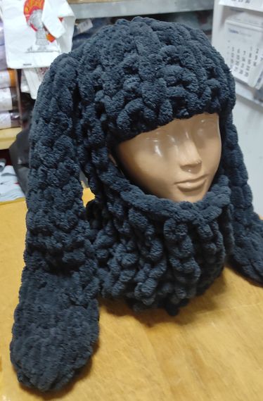 Балаклава колір 60 плюшева з вушками зайчик чорна puffy | Зображення 3