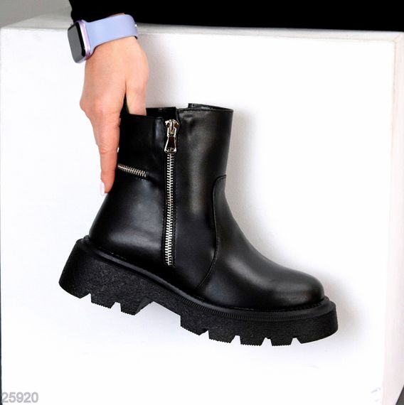 Модные черные зимние ботинки берцы на молнии натуральная кожа 39