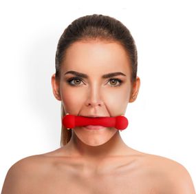 Кляп-палка на ремнях Art of Sex – Gag Stick Silicon, красный, натуральная кожа sexstyle