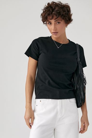 Однотонна жіноча еластична футболка - чорний цвет, ONE SIZE (є розміри) | Зображення 4