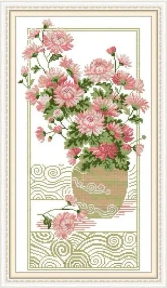 Набір для вишивання хрестиком по нанесеному на канву схемі "Elegant chrysanthem".  AIDA 14CT printed  30*51 см