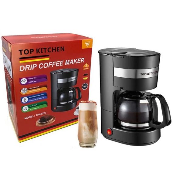 Кофеварка капельная электрическая с подогревом 1л Top Kitchen TK00220 с мерной ложкой и антикапельной системой CR-63