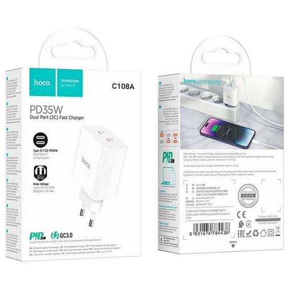 СЗУ Hoco C108A PD 35W (2 Type-C) | Зображення 5