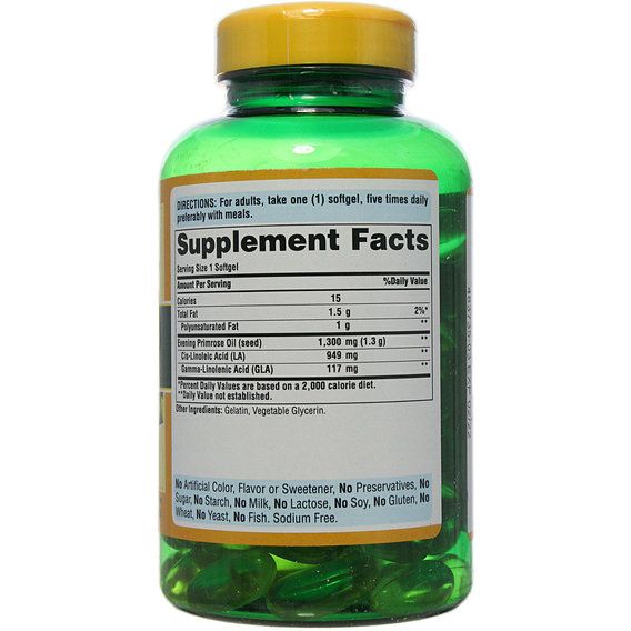 Масло вечерней примулы Puritan's Pride Evening Primrose Oil 1300 MG With GLA 120 Softgels | Зображення 1