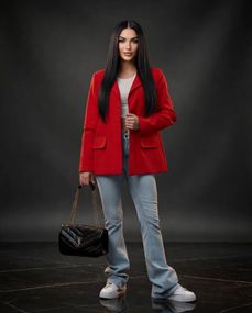 Женский пиджак SOLINNA SFH-307 oversize классический жакет на подкладке черный/молочный/синий 50-52, Красный
