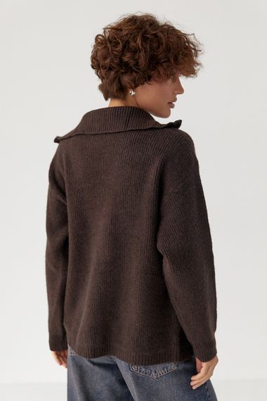 В'язана жіноча кофта з блискавками - темно-коричневий цвет, ONE SIZE (є розміри) | Зображення 1