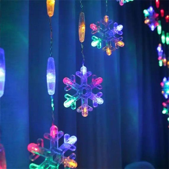 Гірлянда штора від мережі, 3 м, Сніжинки, 200LED, Мультикольорова / Новорічна світлодіодна гірлянда-арка на вікно | Зображення 4