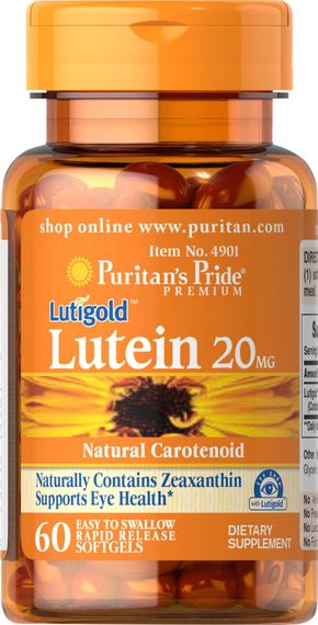 Лютеин Puritan's Pride Lutein 20 mg with Zeaxanthin Lutigold™, 60 гелевых капсул